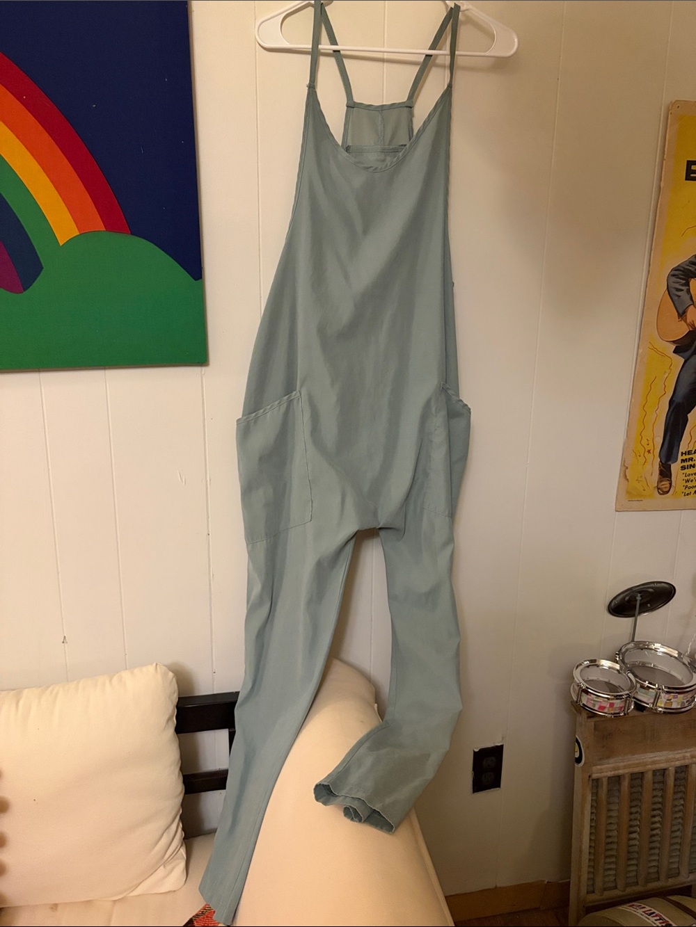 Light Blue Teal Women's large pockets Overalls